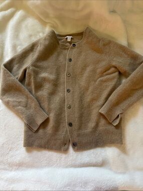 GAP womens Taupe Button-Up Crewneck Cashmere Cardigan